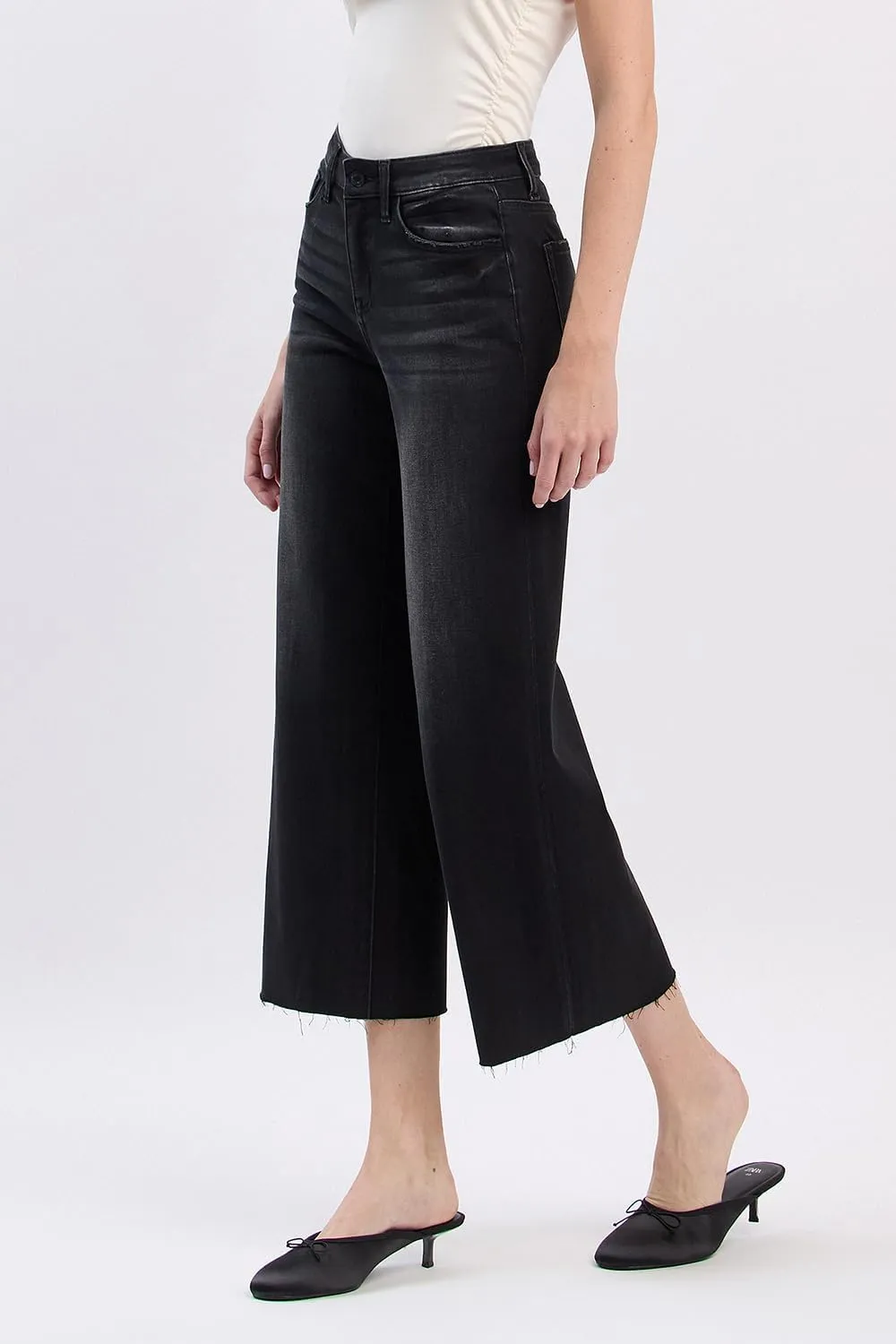 VERVET High Rise Crop Slim Wide Jeans V3634BK