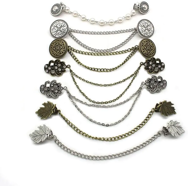 Vintage Leaf Brooch Flower Chain Cardigan Clip Lady Retro Tassel Buckles Cloak Shirt Dress Scarf Brooch Pin Jewelry