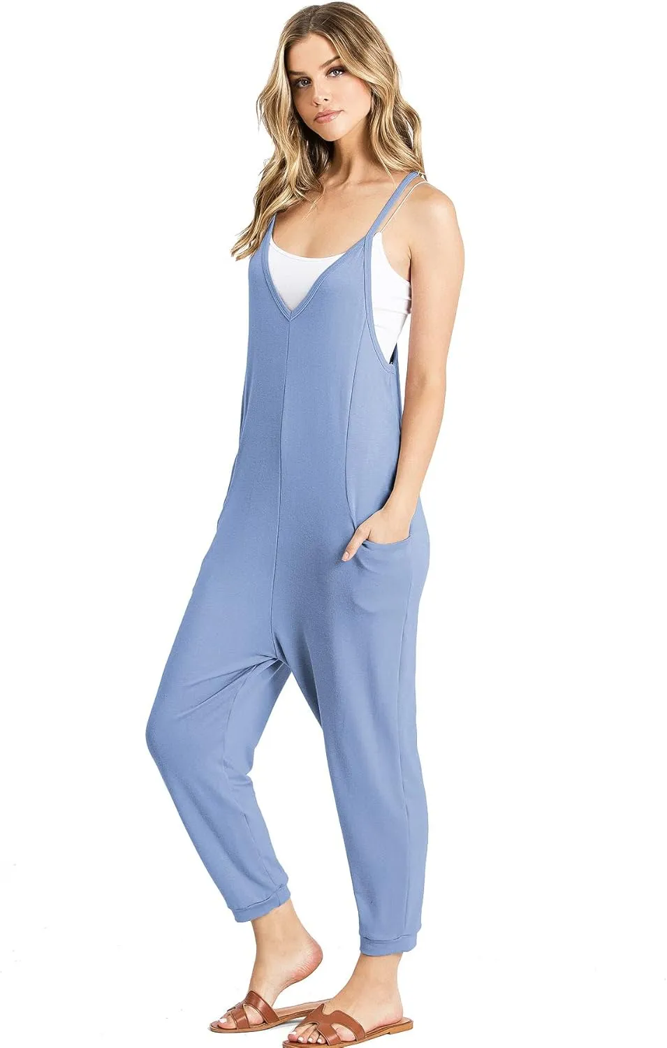 Wasabi & Mint Women's Terry Cloth Cropped Leg Jumpsuit
