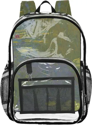 Water Lilies Claude Monet Nymphas Clear Bag for Women Travel Girls Backpack Kids Boys Large Plastic Approved Bag