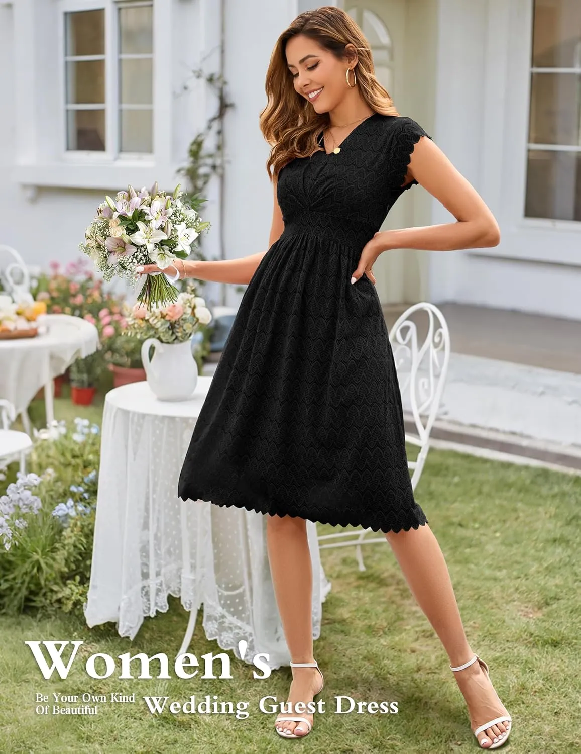 Wedtrend Women's Prom Dress 2025 Floral Summer Wedding Guest Dress Ruffle Sleeve Bridesmaid Formal Cocktail Dresses