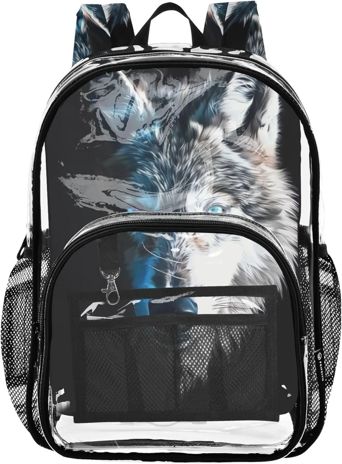 Wolf Black White Travel Clear Backpack Floral Boys Backpacks for Girls School Clear Plastic Bag Pvc