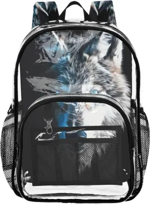 Wolf Black White Travel Clear Backpack Floral Boys Backpacks for Girls School Clear Plastic Bag Pvc