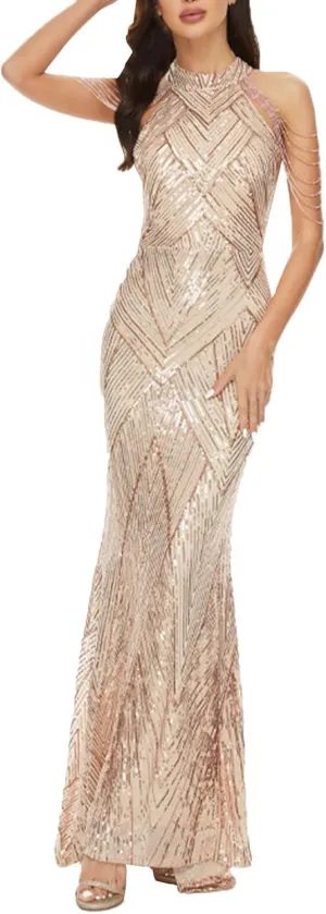 Women 1920s Plus Size Formal Dress Tassels Sleeve Sequins Gatsby Maxi Evening Gown Sleeveless Bodycon Mermaid Dress