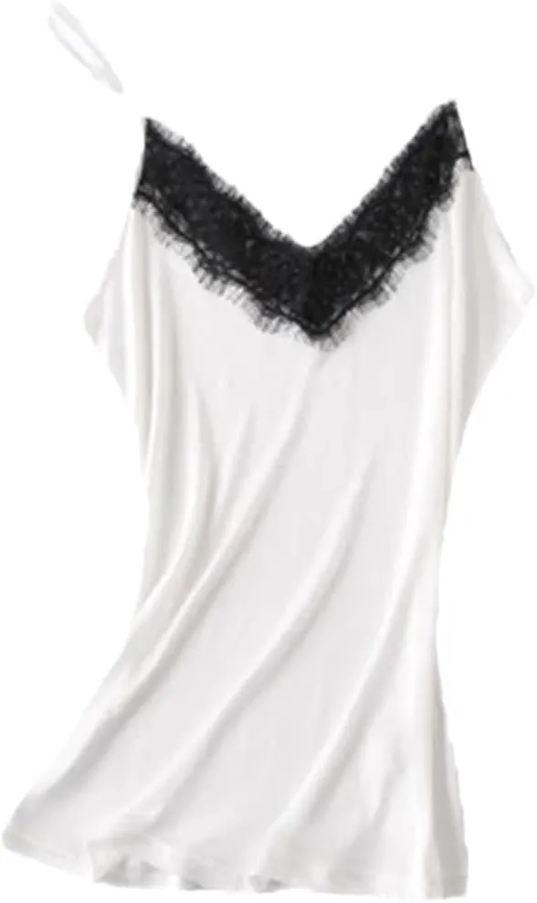 Women 30% Natural Silk Camisoles Summer Sleeveless Lace V Neck Bottoming Shirt Top
