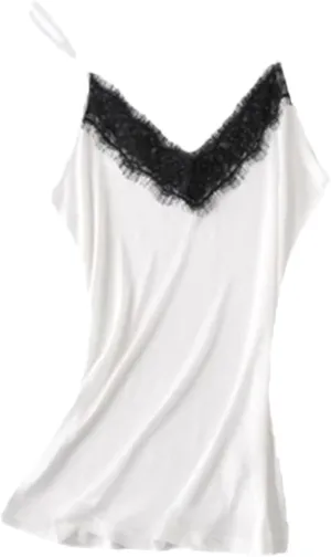 Women 30% Natural Silk Camisoles Summer Sleeveless Lace V Neck Bottoming Shirt Top