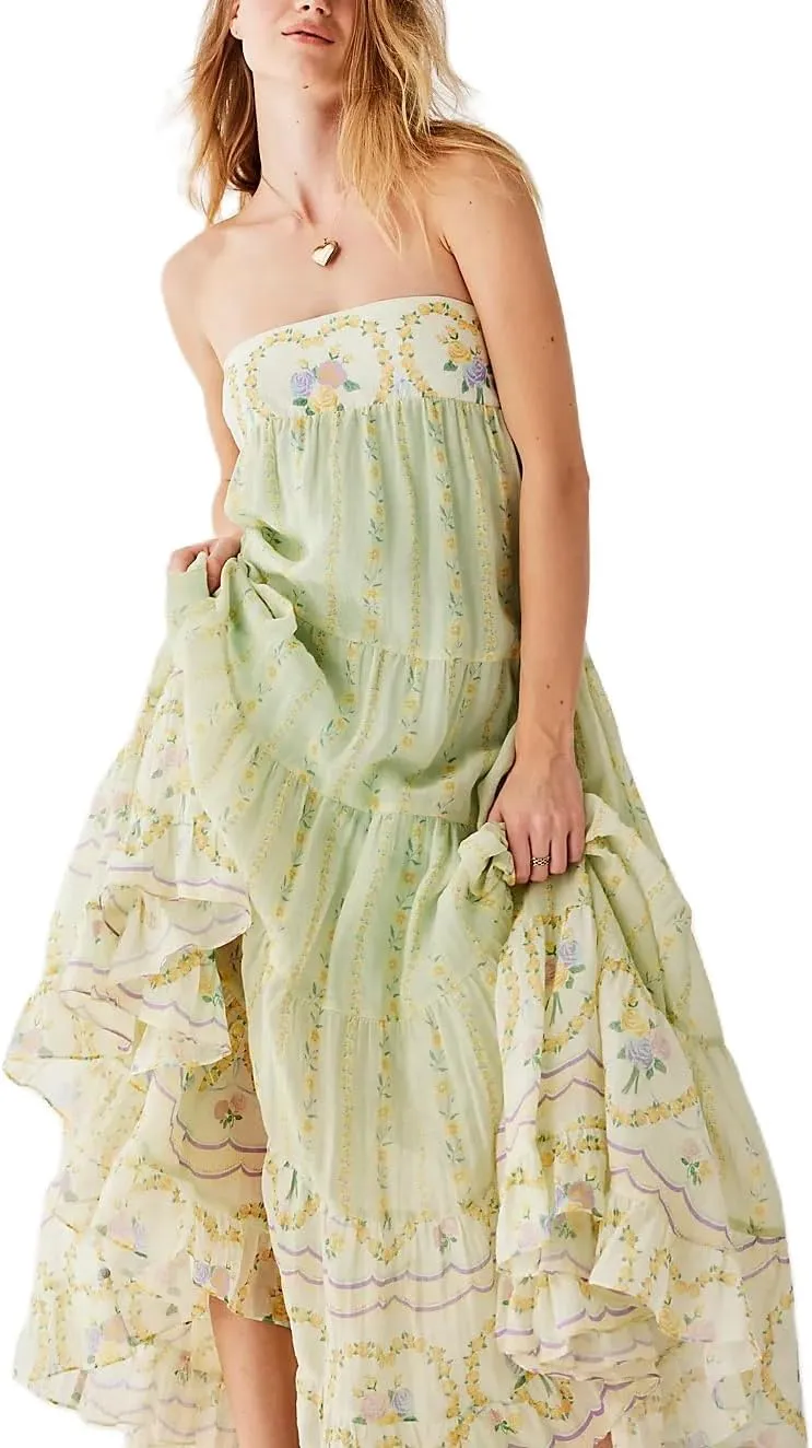 Women Boho Floral Maxi Dress Y2k Sleeveless Long Dress Print Spaghetti Strap A Line Dress Vacation Beach Sundress