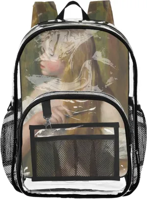 Women Clear Backpack Cute Auguste Renoir Prints Beauty Lady Kids Backpack Boys Girls Approved Plastic Bag Large