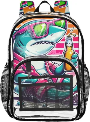 Women Clear Backpack Cute Cool Shark Funny Kids Backpack for Girls Plastic School Clear Bookbag
