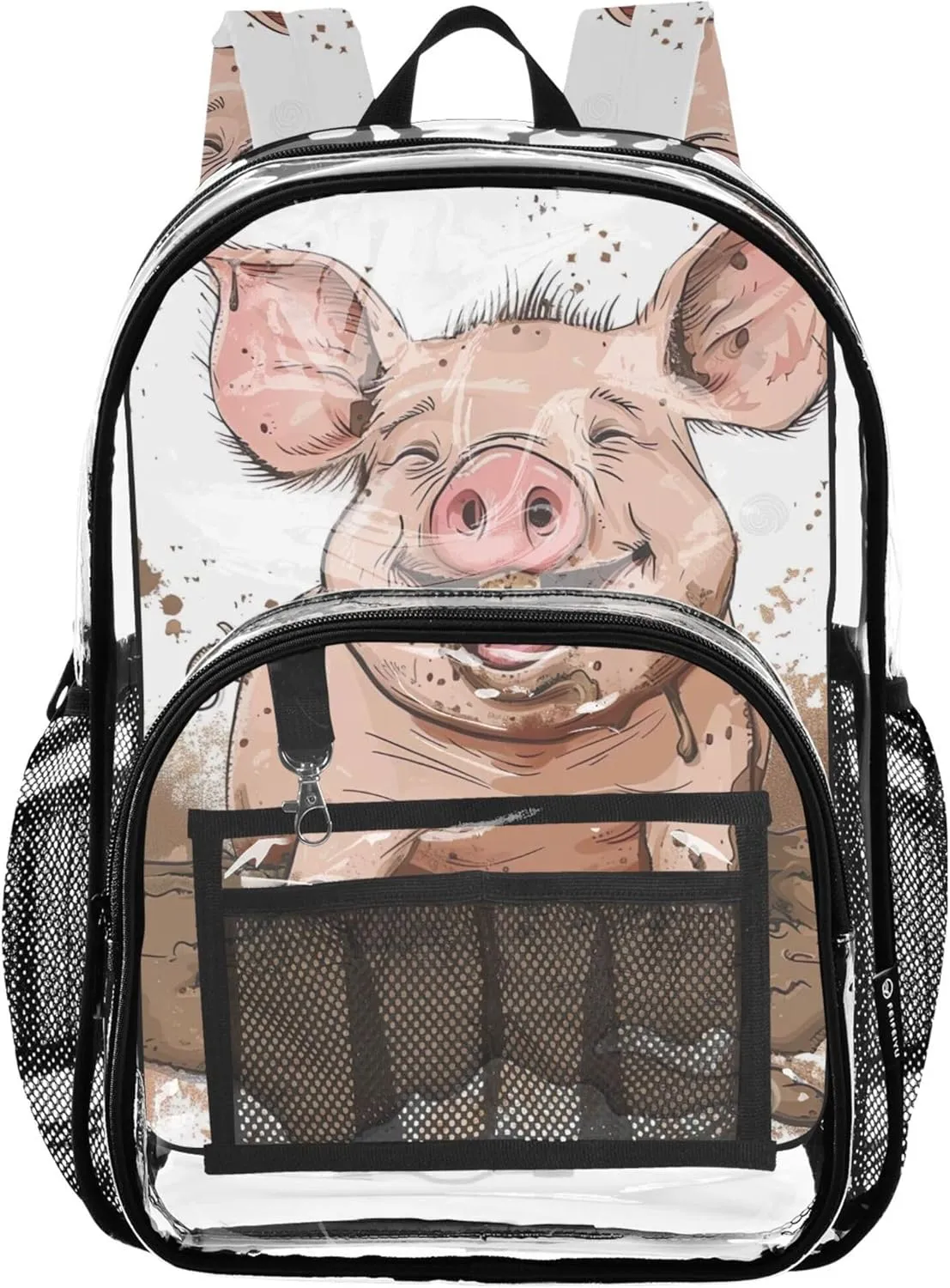 Women Clear Backpack Cute Piggy Mud Pig Kids Backpack for Girls School Clear Plastic Bag Pvc