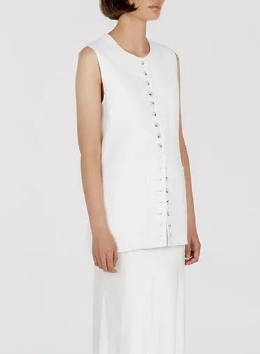 Women Cotton Linen Vest Summer Long Lightweight Button Down Sleeveless Casual Tank Tops with Drawstring
