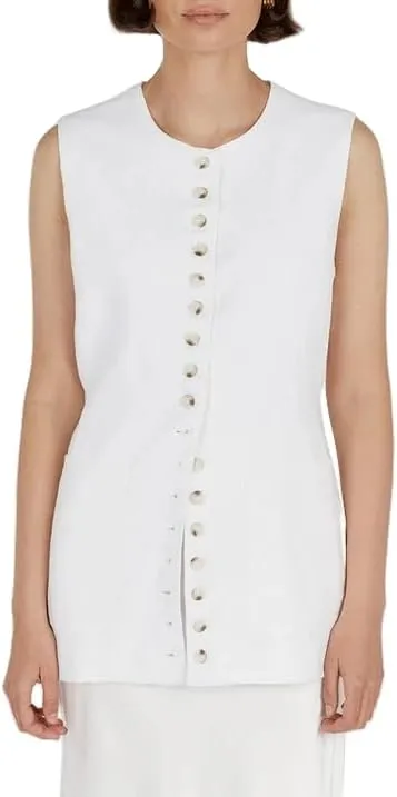 Women Cotton Linen Vest Summer Long Lightweight Button Down Sleeveless Casual Tank Tops with Drawstring