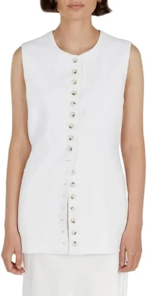 Women Cotton Linen Vest Summer Long Lightweight Button Down Sleeveless Casual Tank Tops with Drawstring