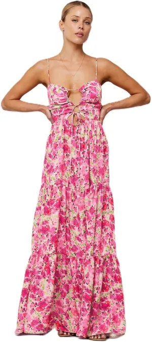 Women Floral Maxi Dresses 2025 Sleeveless Spaghetti Strap Cut Out Casual Beach Midi Long Dress