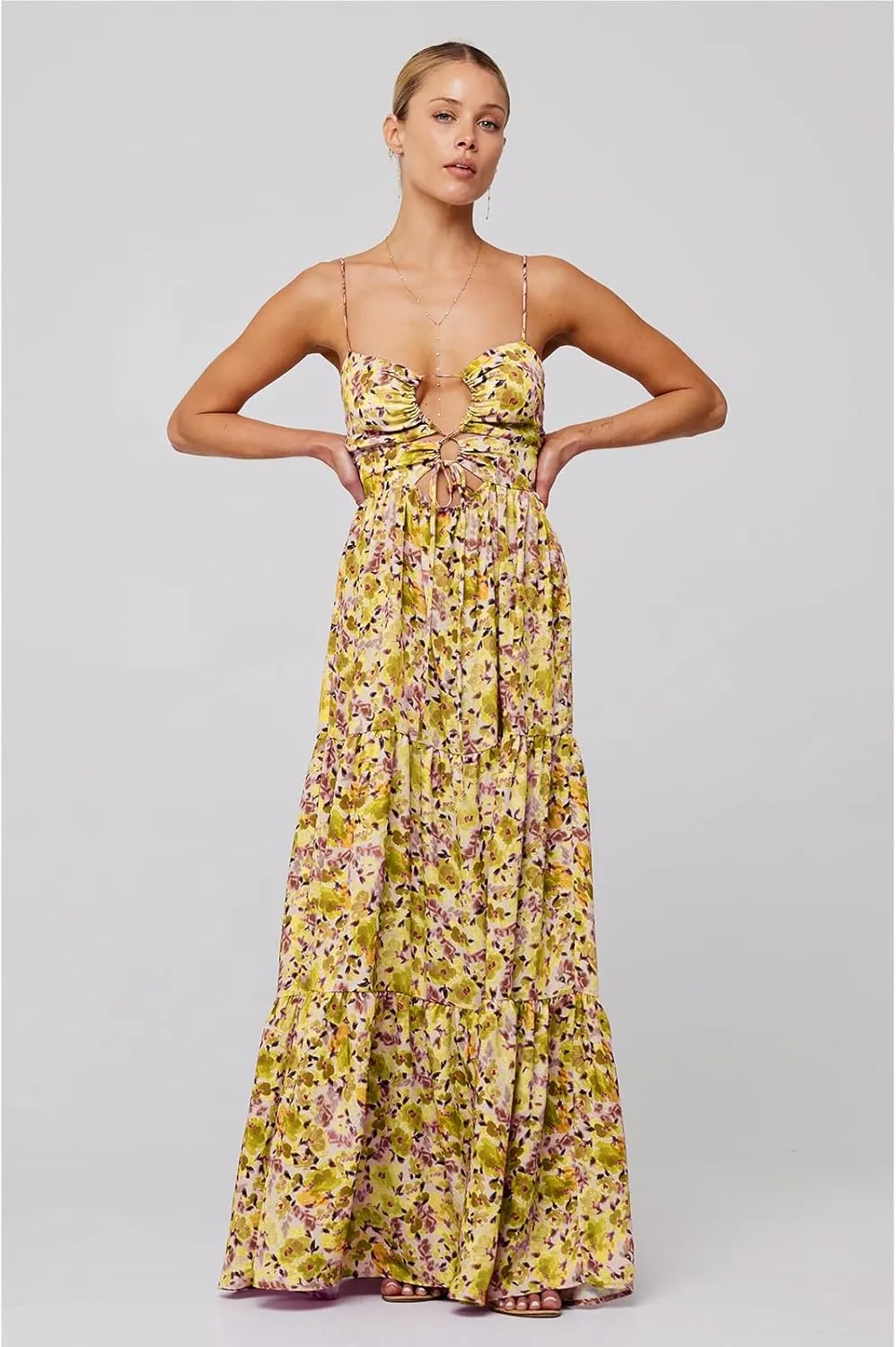 Women Floral Maxi Dresses 2025 Sleeveless Spaghetti Strap Cut Out Casual Beach Midi Long Dress