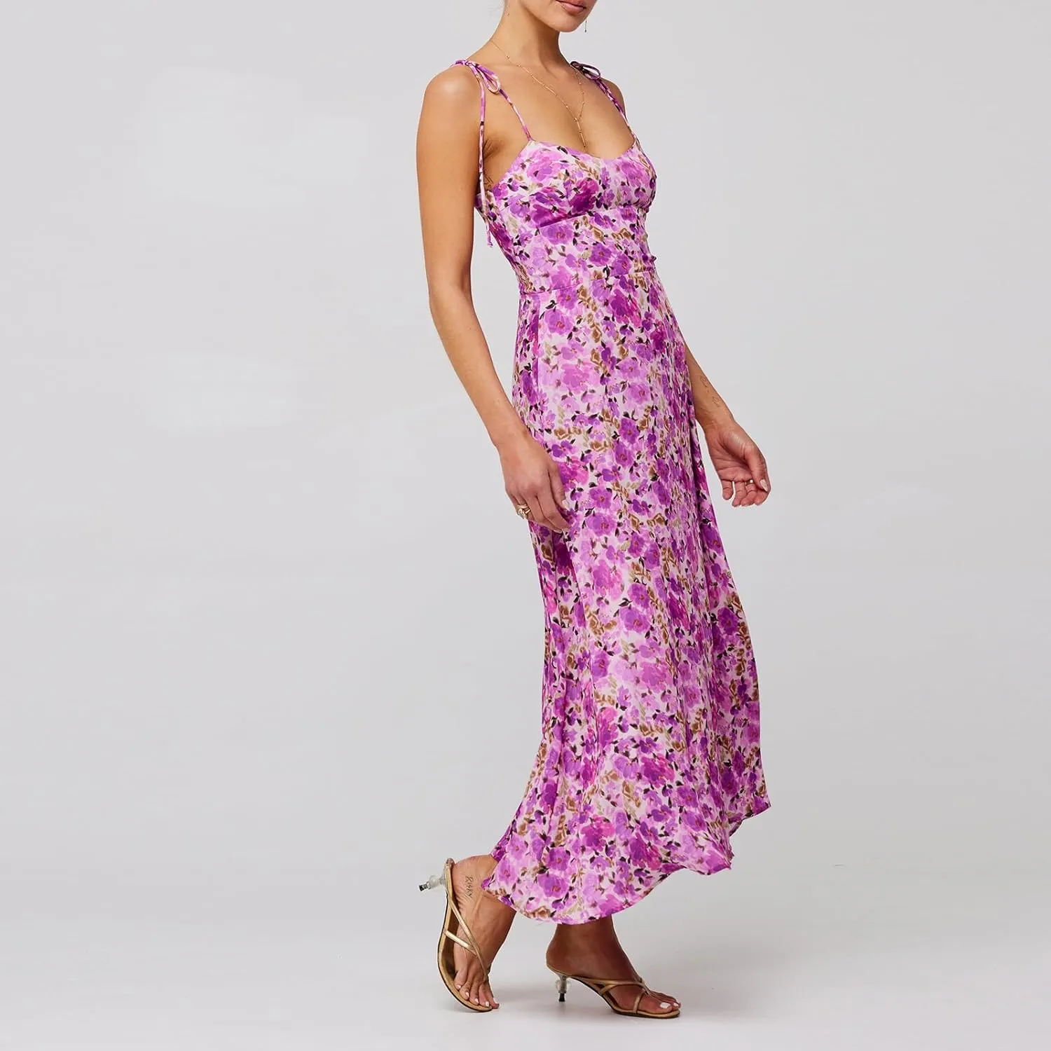 Women Floral Maxi Dresses 2025 Sleeveless Spaghetti Strap Cut Out Casual Beach Midi Long Dress