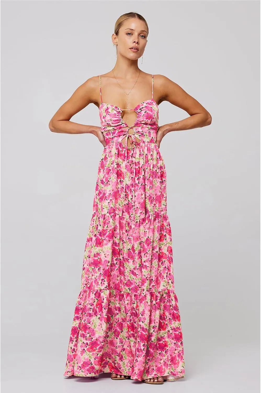 Women Floral Maxi Dresses 2025 Sleeveless Spaghetti Strap Cut Out Casual Beach Midi Long Dress