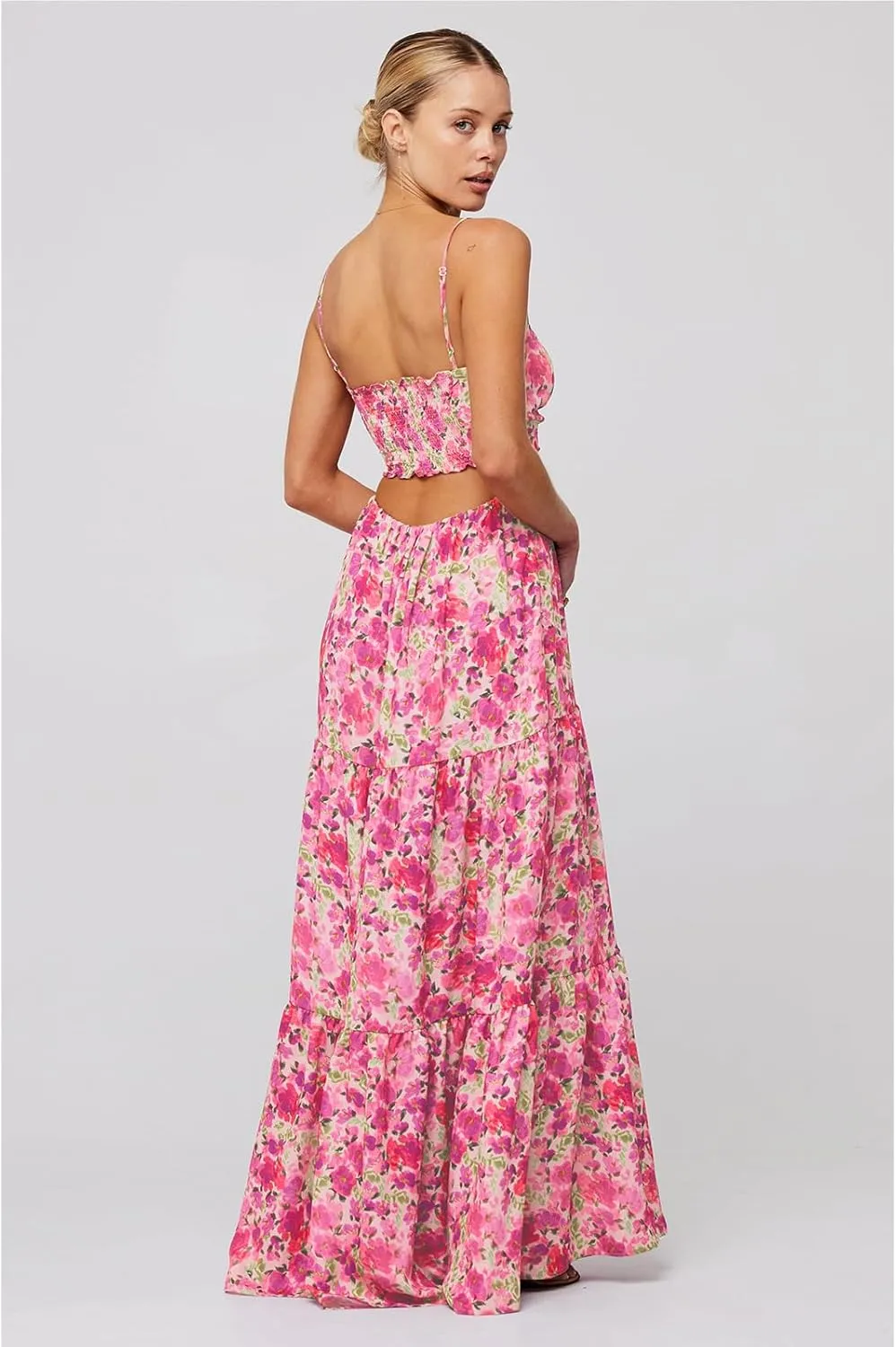 Women Floral Maxi Dresses 2025 Sleeveless Spaghetti Strap Cut Out Casual Beach Midi Long Dress