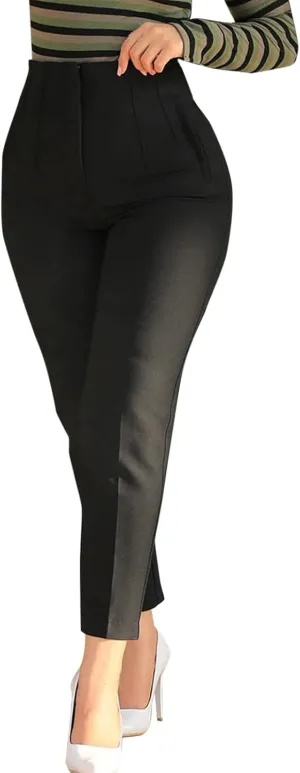 Women High Waist Cropped Work Pants Solid Zipper Trouser Pant Casual Baggy Elastic High Waist Pants for Women