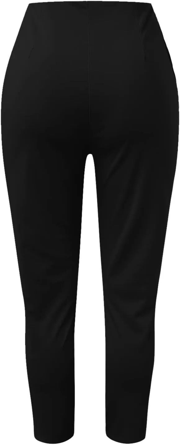 Women High Waist Cropped Work Pants Solid Zipper Trouser Pant Casual Baggy Elastic High Waist Pants for Women