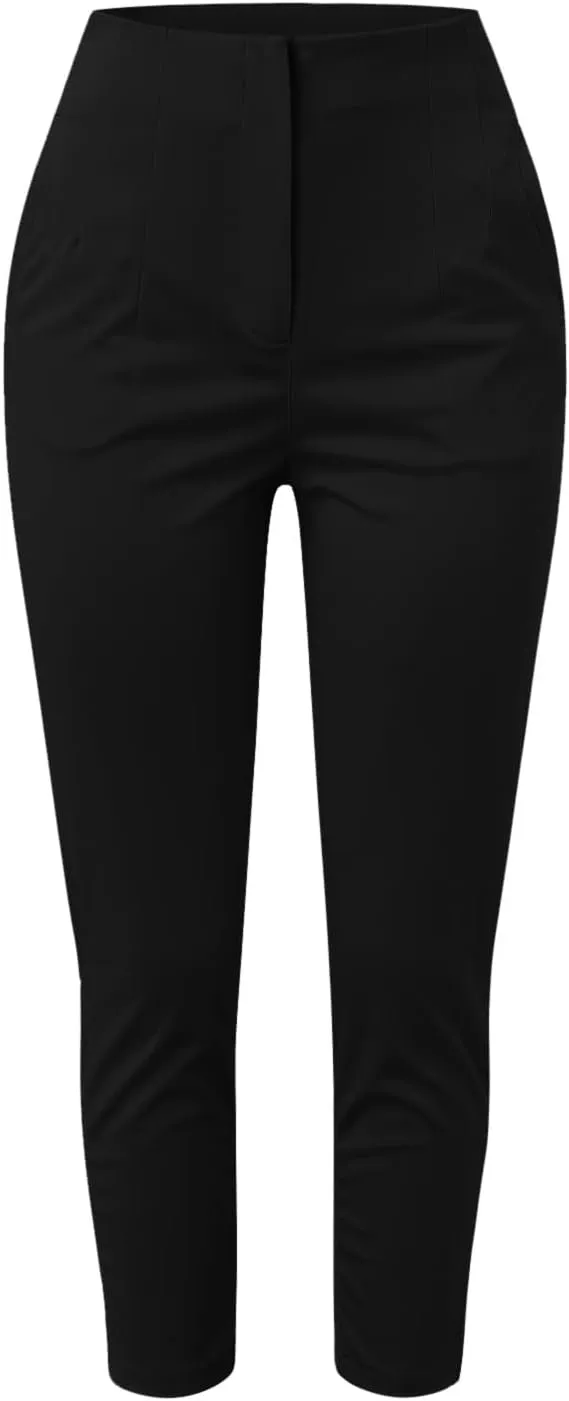 Women High Waist Cropped Work Pants Solid Zipper Trouser Pant Casual Baggy Elastic High Waist Pants for Women