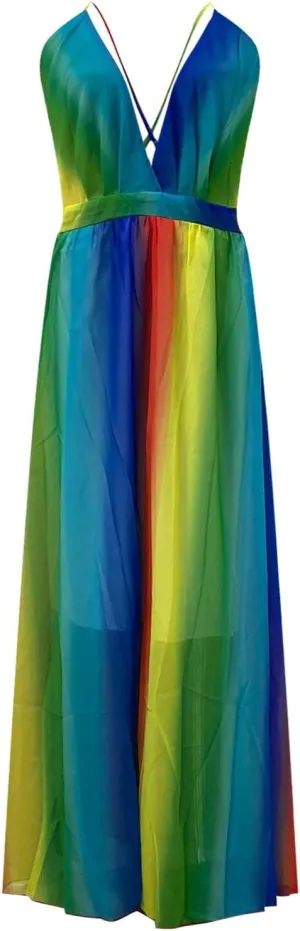 Women Rainbow Summer Dress Clothes Rainbow Ruffle Strap Dress Backless Sundress LGBTQ Accessories