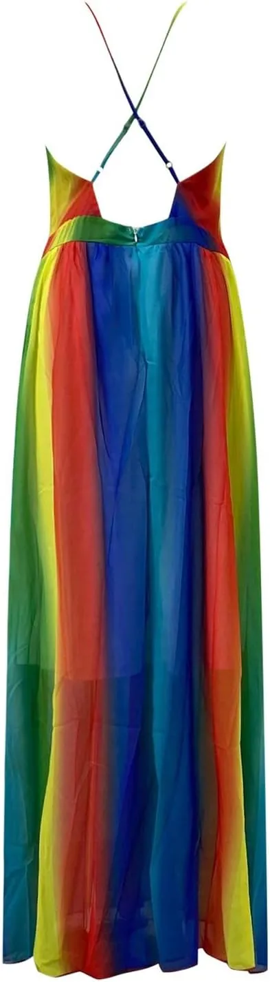 Women Rainbow Summer Dress Clothes Rainbow Ruffle Strap Dress Backless Sundress LGBTQ Accessories