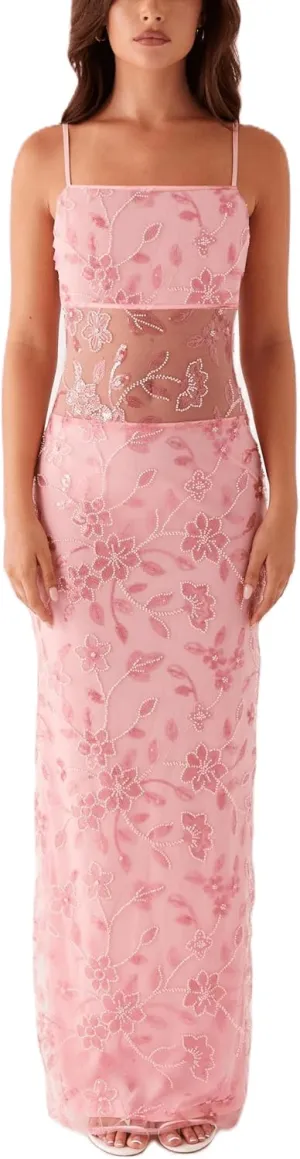 Women Sequin Sparkly Maxi Dress Y2k Square Neck Floral Cami Long Dress Side Split Glitter Bodycon Clubwear