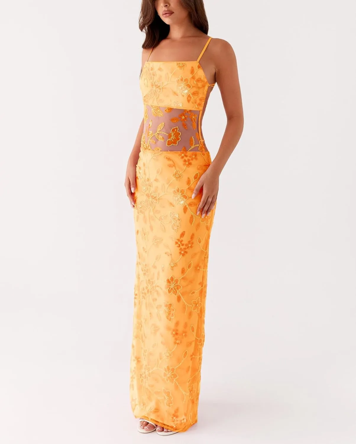 Women Sequin Sparkly Maxi Dress Y2k Square Neck Floral Cami Long Dress Side Split Glitter Bodycon Clubwear