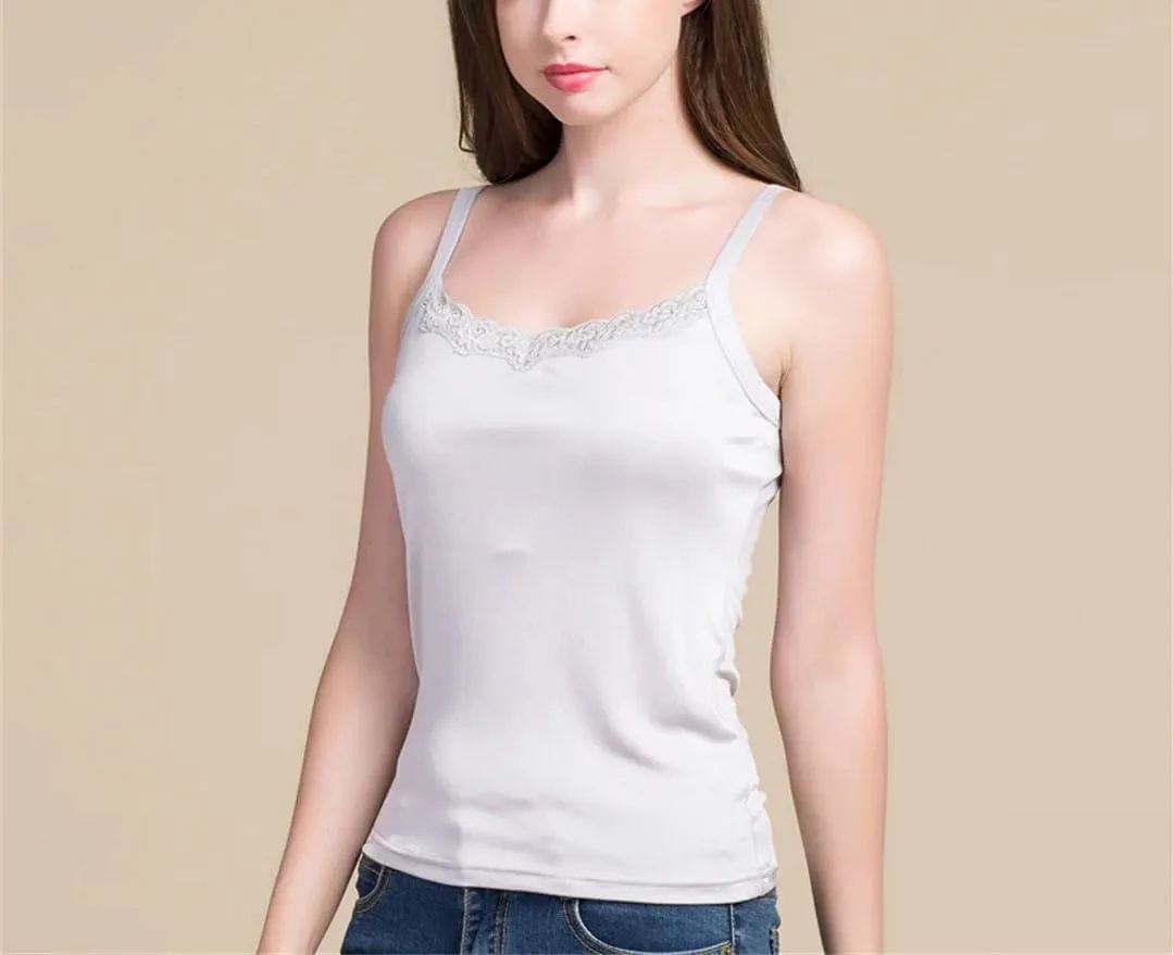 Women Silk Camis Silk Knitted Lace Camisoles Vest