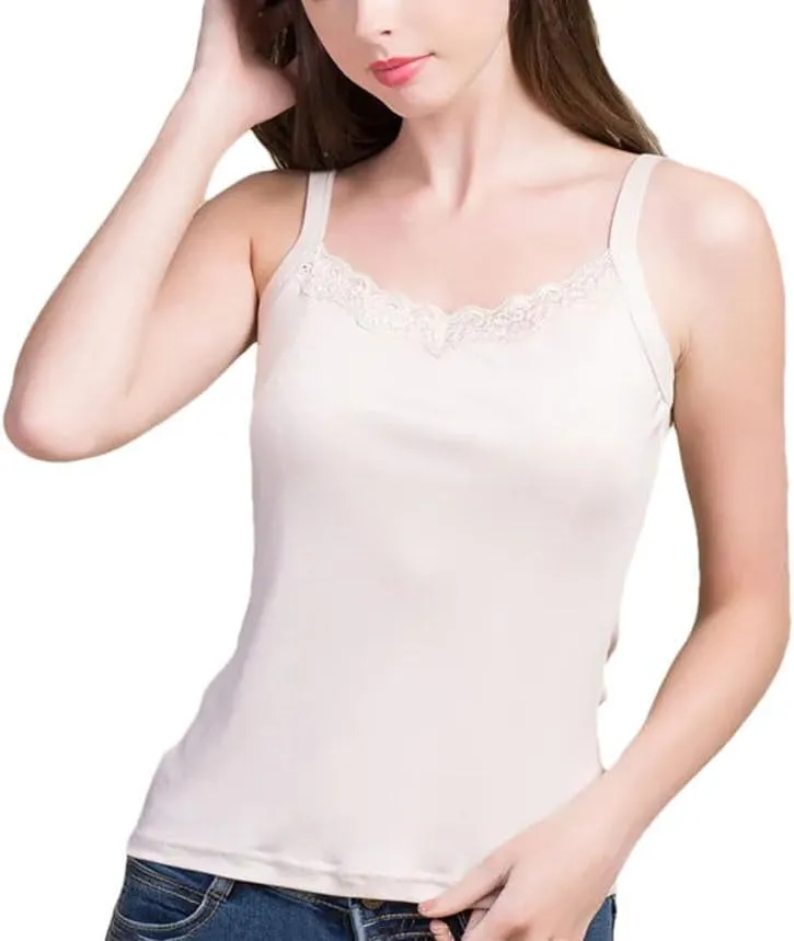 Women Silk Camis Silk Knitted Lace Camisoles Vest