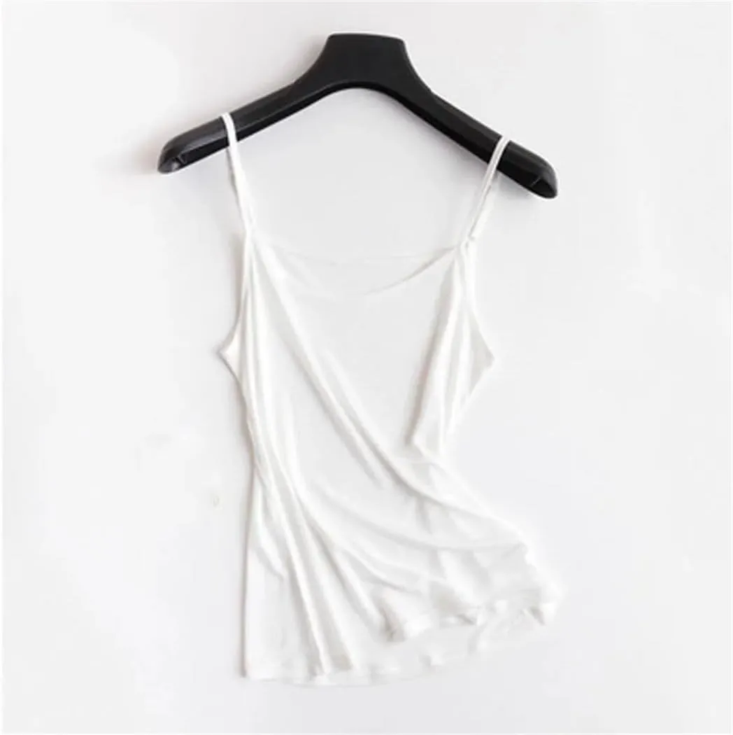 Women Silk Camisoles Solid Color Spaghetti Strap Tank Tops Spring Summer Classic Basic Sleeveless Cami