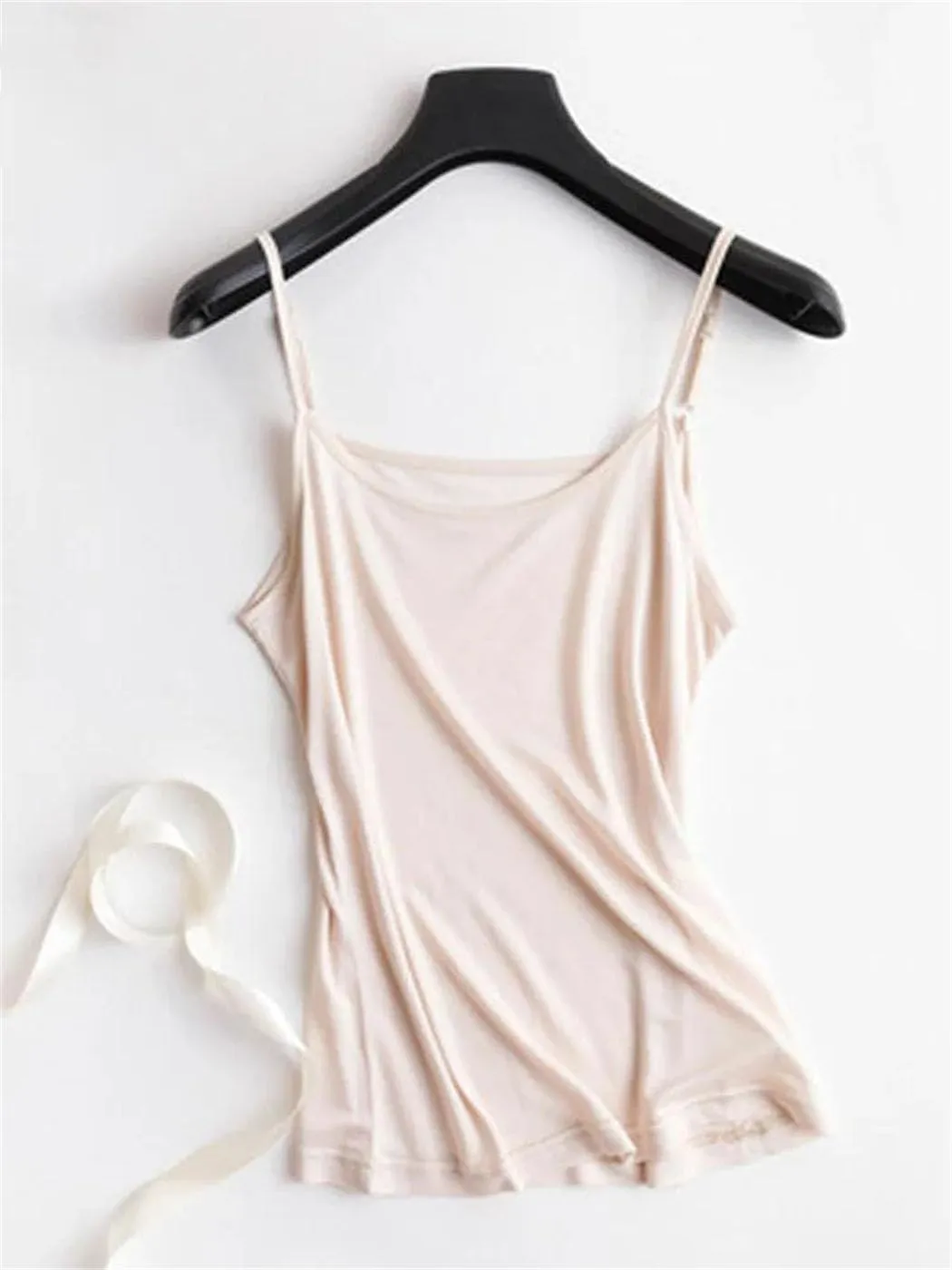 Women Silk Camisoles Solid Color Spaghetti Strap Tank Tops Spring Summer Classic Basic Sleeveless Cami