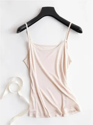 Women Silk Camisoles Solid Color Spaghetti Strap Tank Tops Spring Summer Classic Basic Sleeveless Cami