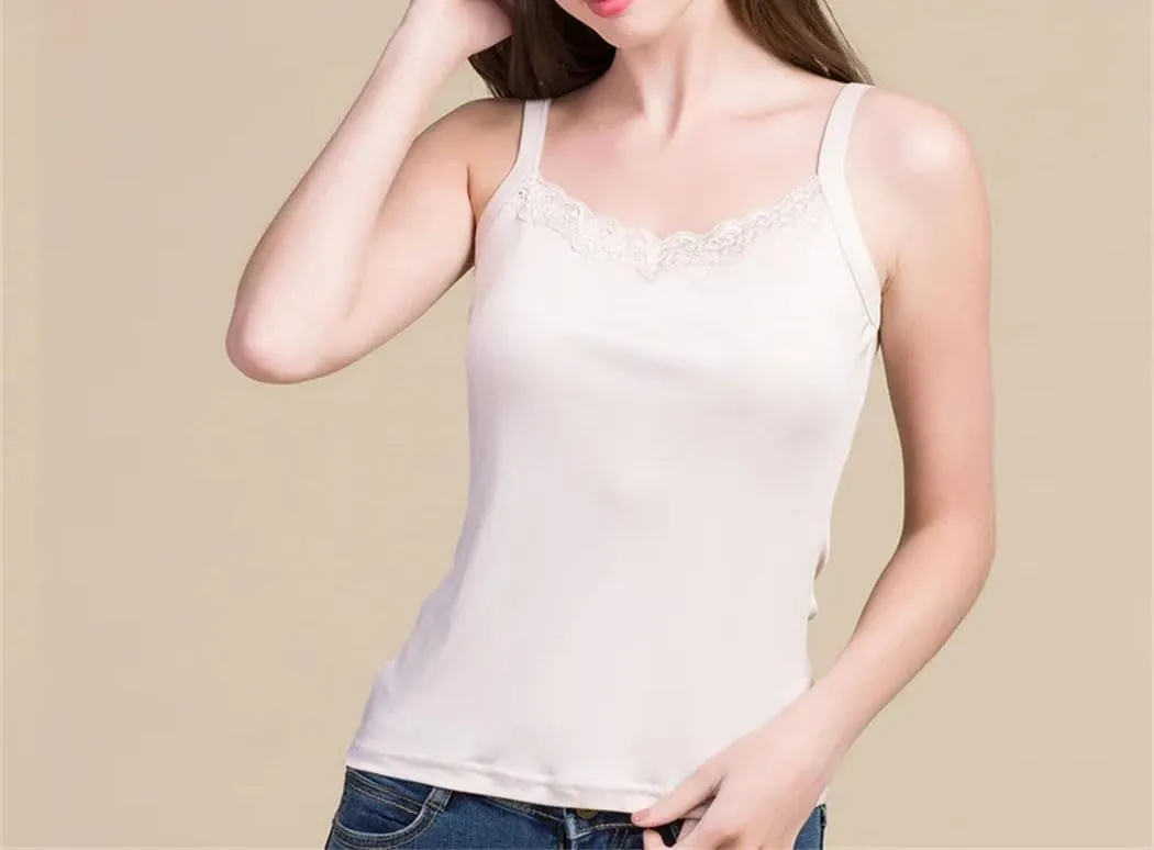 Women Silk Tank Tops Knitted Lace Camisoles Summer Sleeveless Casual Bottoming T Shirt