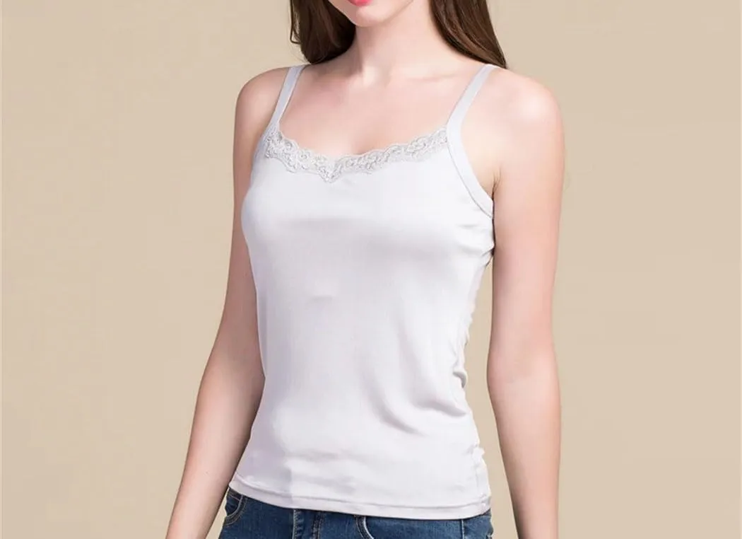 Women Silk Tank Tops Knitted Lace Camisoles Summer Sleeveless Casual Bottoming T Shirt