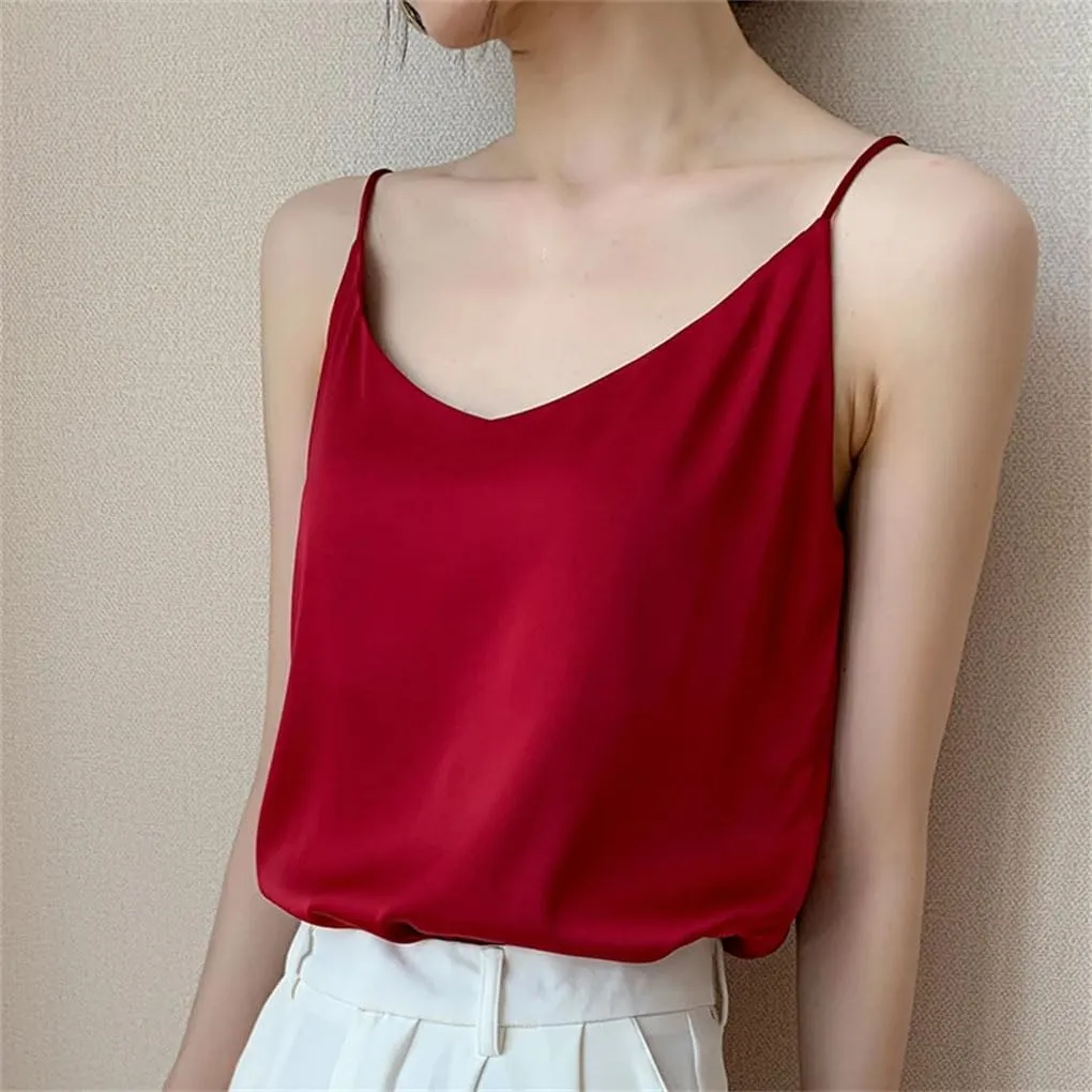 Women Sleeveless V-Neck Solid Camisole T-Shirts Tops