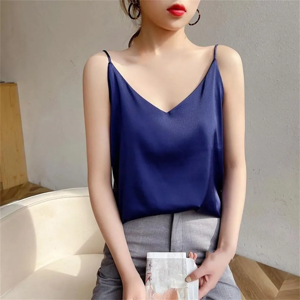 Women Sleeveless V-Neck Solid Camisole T-Shirts Tops