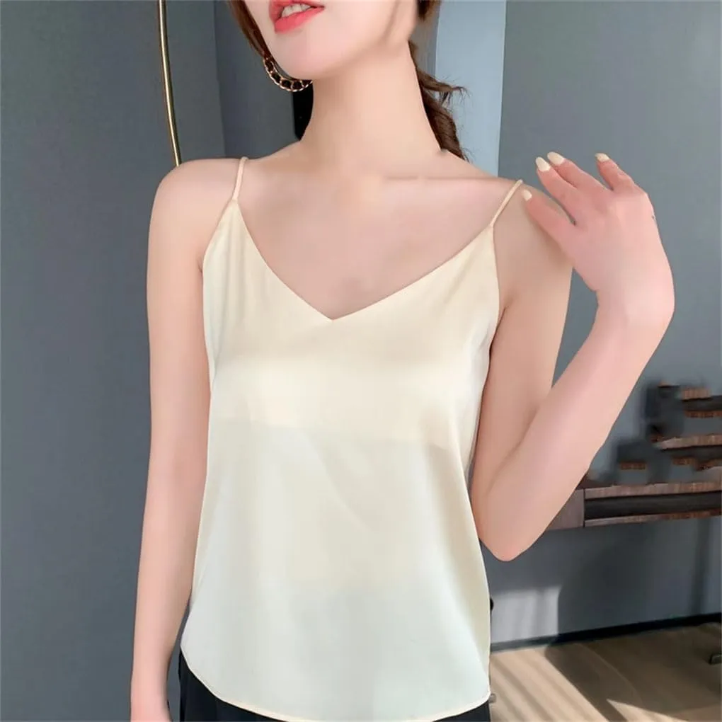 Women Sleeveless V-Neck Solid Camisole T-Shirts Tops