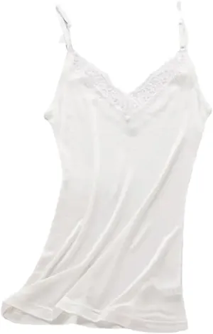 Women Spaghetti Strap Lace Patchwork Camisole Top Solid Color V-Neck Vest Cami Basic Cami
