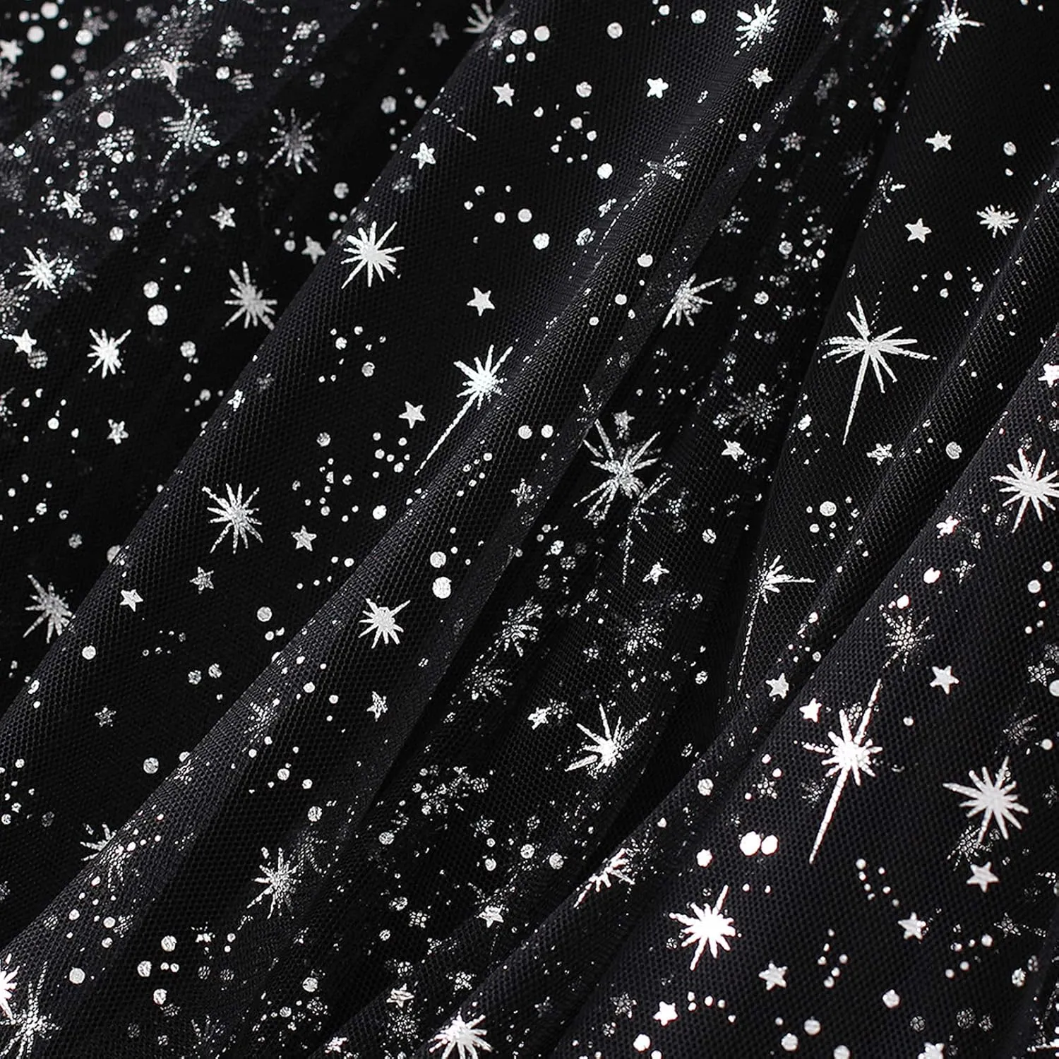 Women Starry Sky Gillter Midi Tulle Skirts High Waist Double Layer Mesh Tutu Sequin Skirts A-line Pleated Skirts