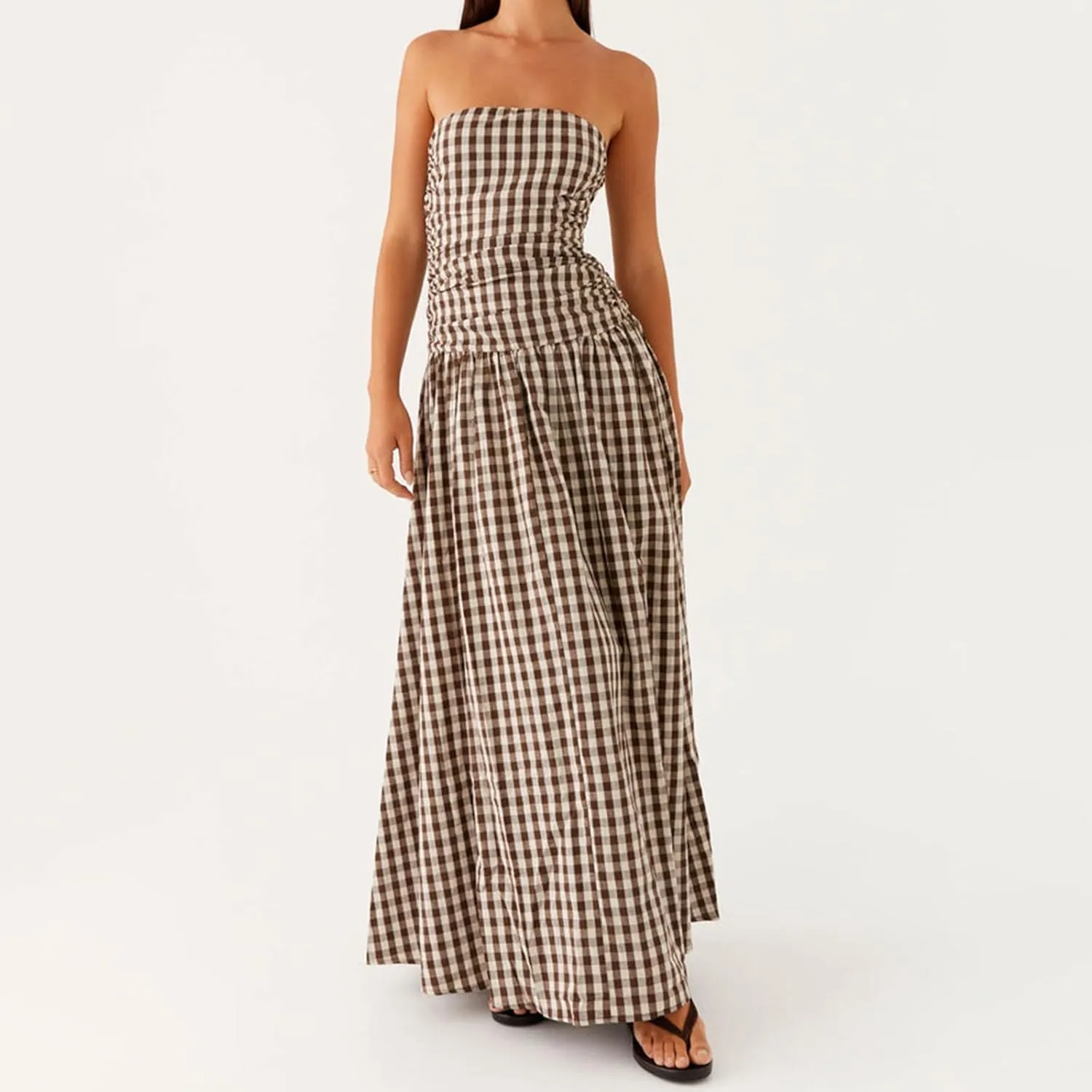 Women Tube Top Maxi Dress 2025 Elegant Sleeveless Strapless Ruched Flowy Summer Long Wedding Party Cocktail Dresses