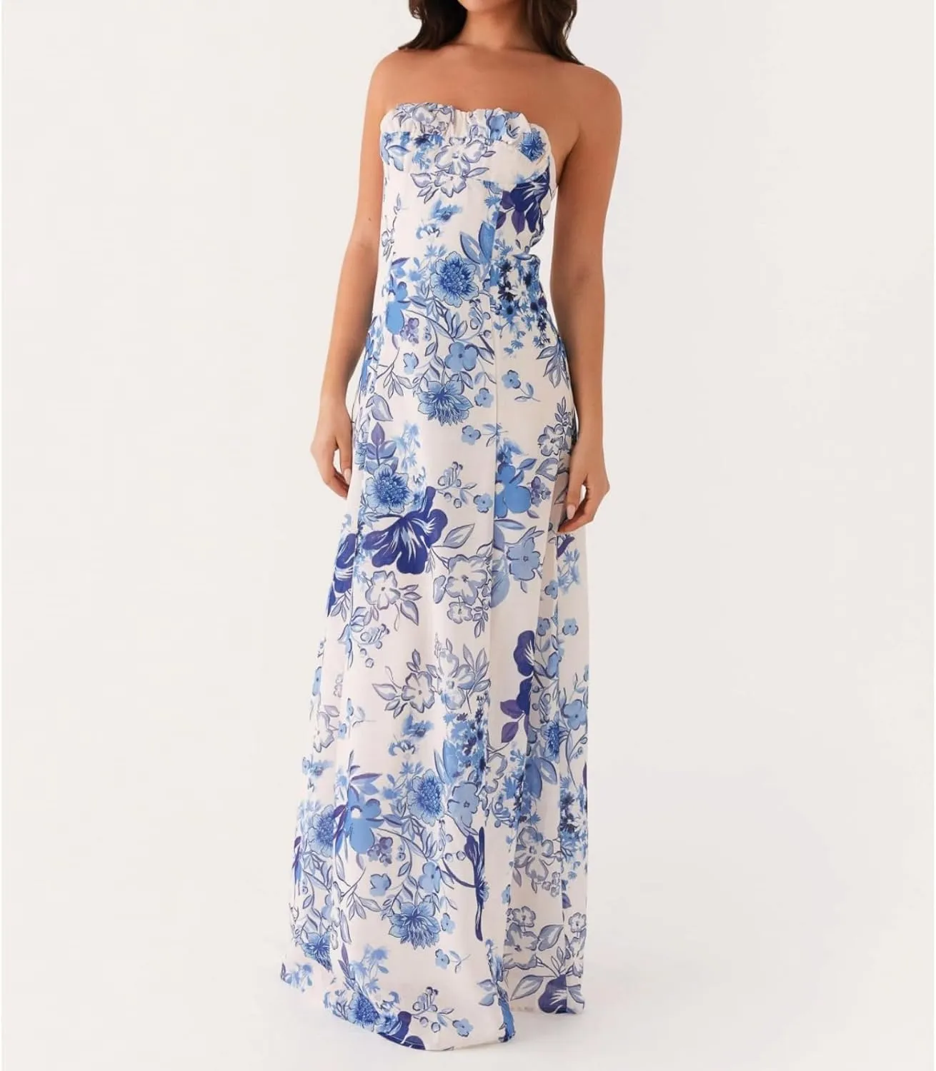 Women Tube Top Maxi Dress 2025 Elegant Sleeveless Strapless Ruched Flowy Summer Long Wedding Party Cocktail Dresses