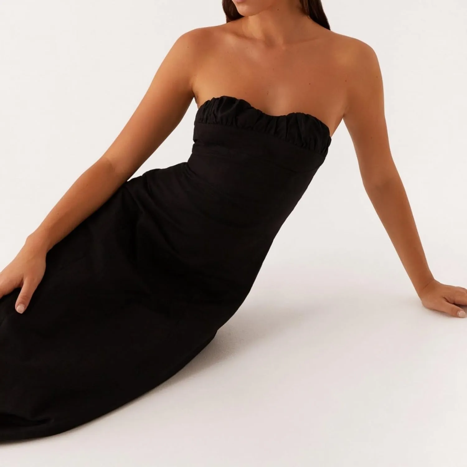 Women Tube Top Maxi Dress 2025 Elegant Sleeveless Strapless Ruched Flowy Summer Long Wedding Party Cocktail Dresses