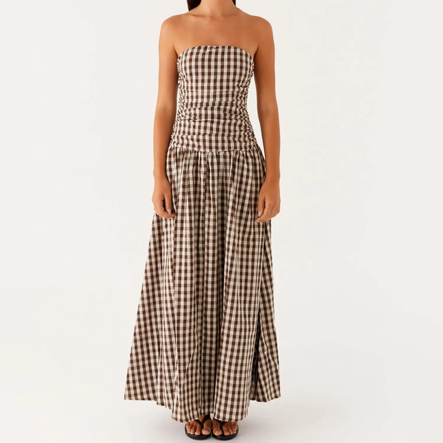 Women Tube Top Maxi Dress 2025 Elegant Sleeveless Strapless Ruched Flowy Summer Long Wedding Party Cocktail Dresses
