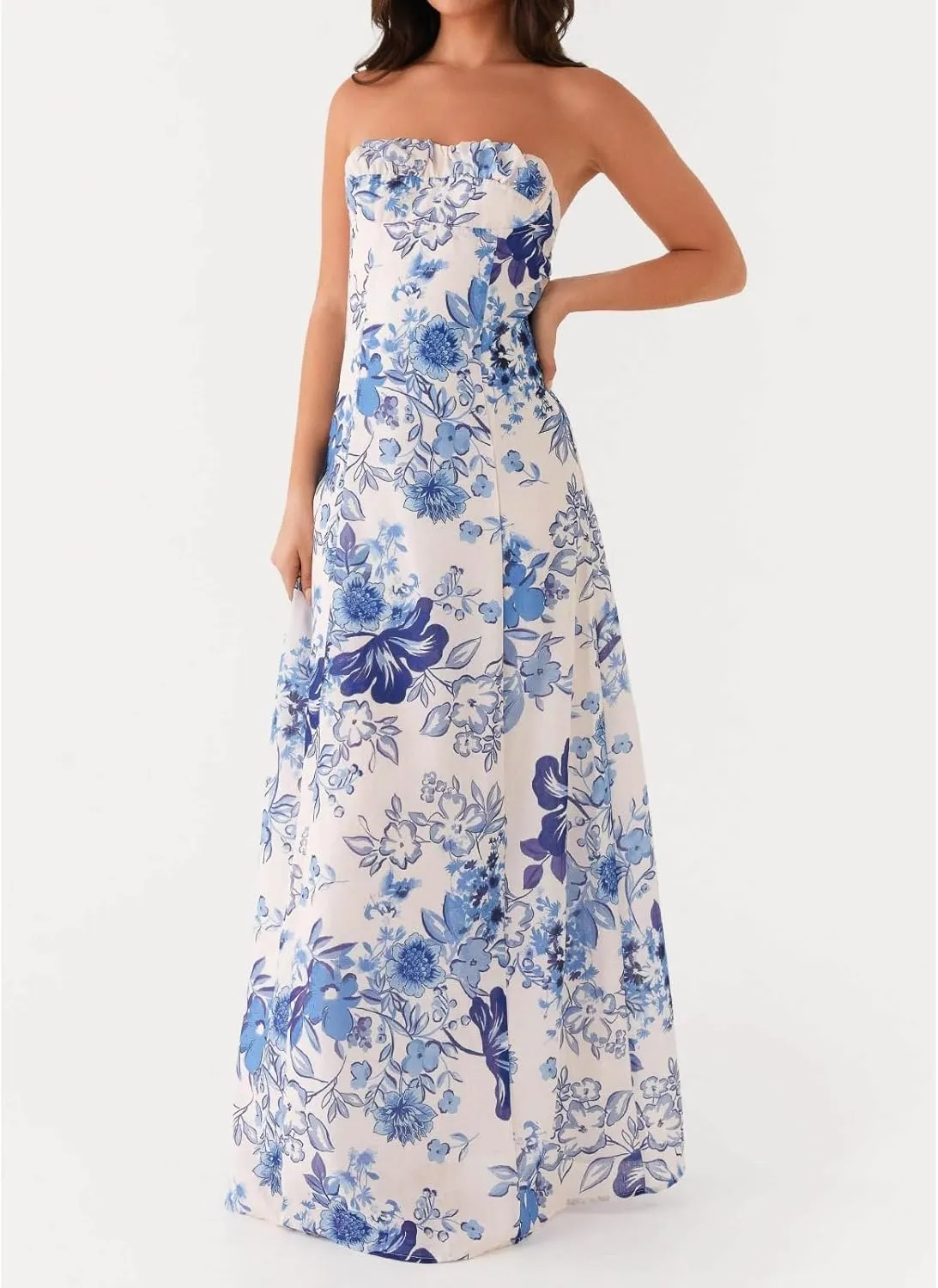 Women Tube Top Maxi Dress 2025 Elegant Sleeveless Strapless Ruched Flowy Summer Long Wedding Party Cocktail Dresses