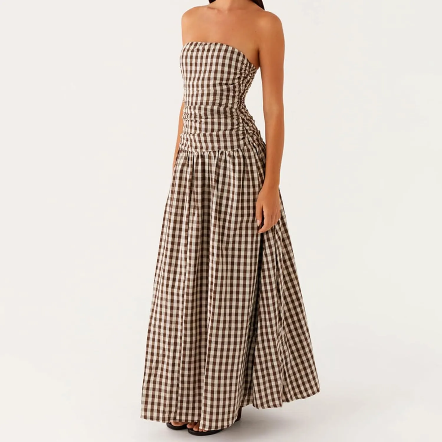 Women Tube Top Maxi Dress 2025 Elegant Sleeveless Strapless Ruched Flowy Summer Long Wedding Party Cocktail Dresses
