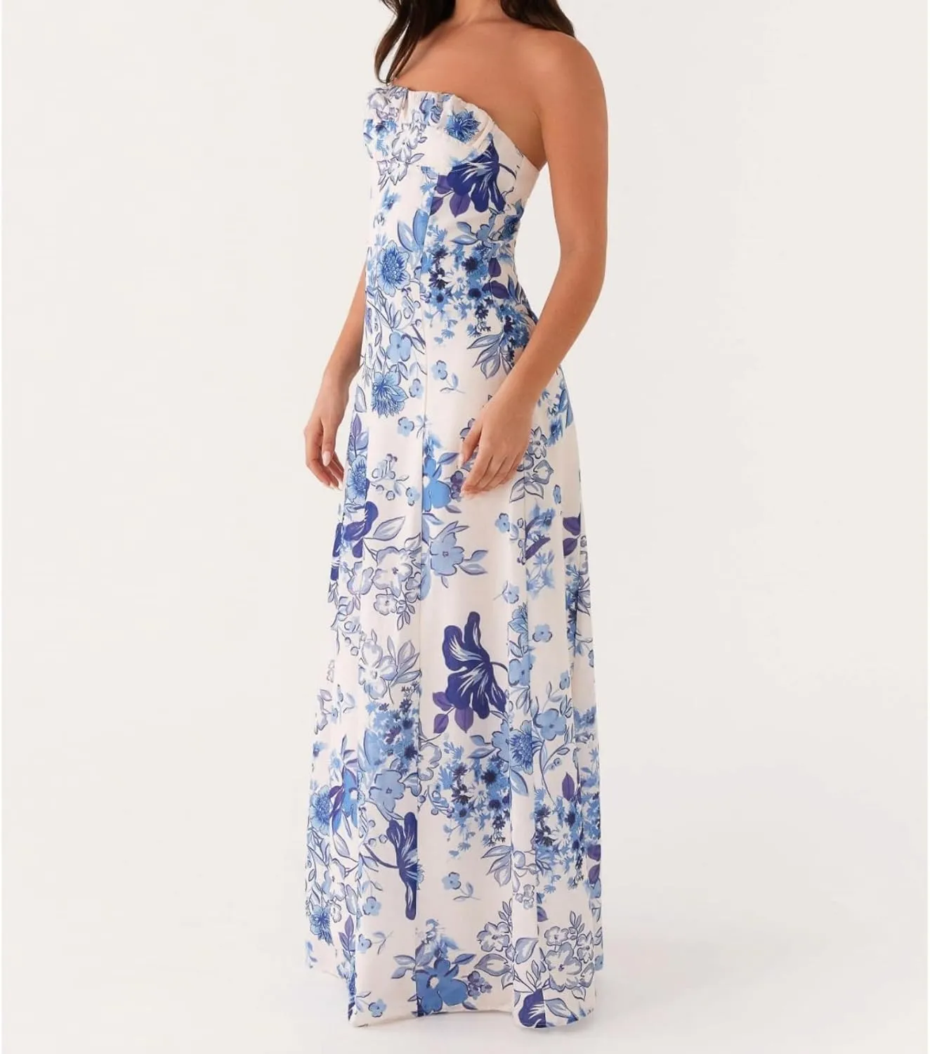 Women Tube Top Maxi Dress 2025 Elegant Sleeveless Strapless Ruched Flowy Summer Long Wedding Party Cocktail Dresses