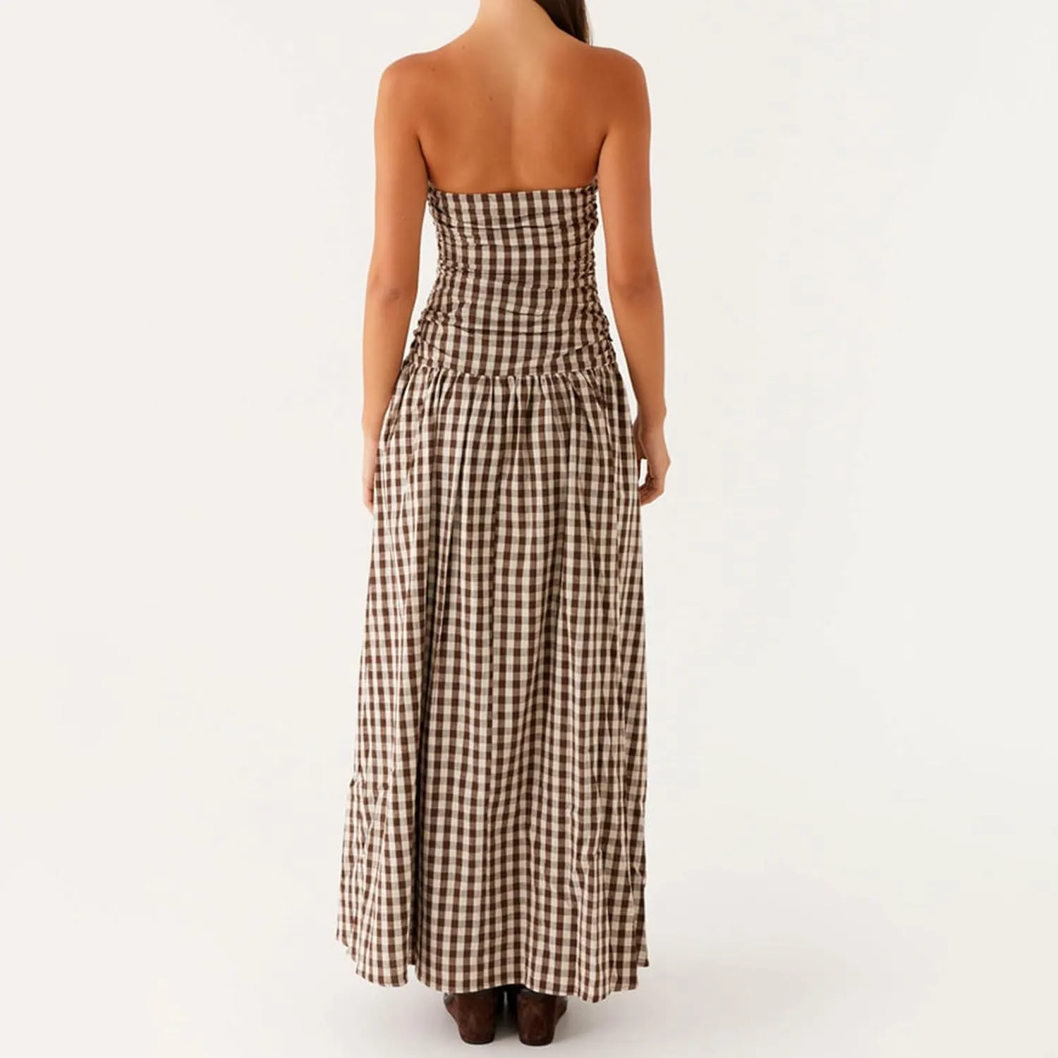 Women Tube Top Maxi Dress 2025 Elegant Sleeveless Strapless Ruched Flowy Summer Long Wedding Party Cocktail Dresses
