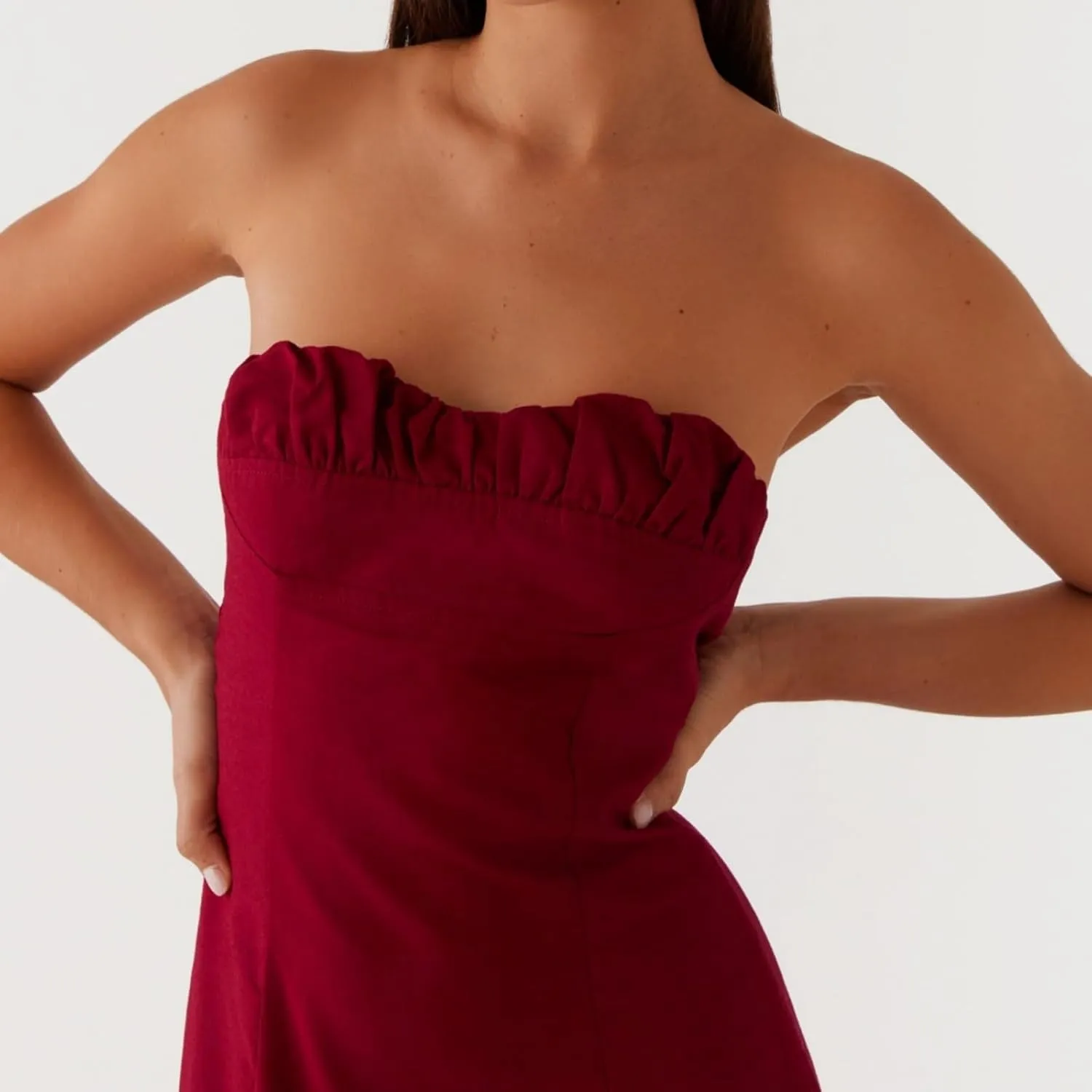 Women Tube Top Maxi Dress 2025 Elegant Sleeveless Strapless Ruched Flowy Summer Long Wedding Party Cocktail Dresses